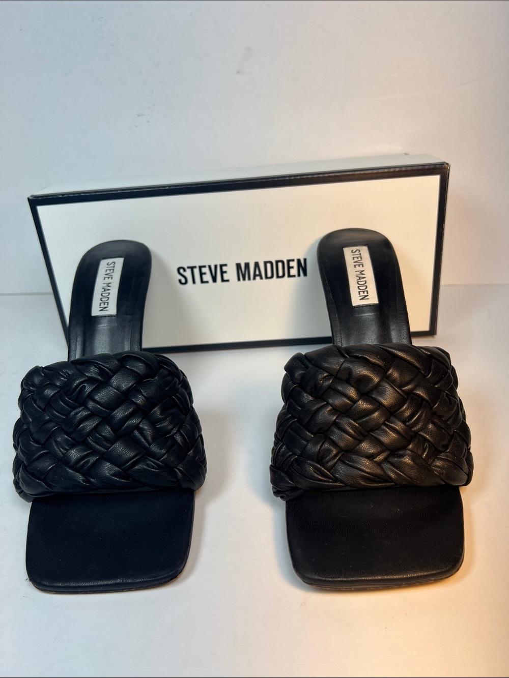 Steve Madden Black Braided Wide-Band Slide Sandals